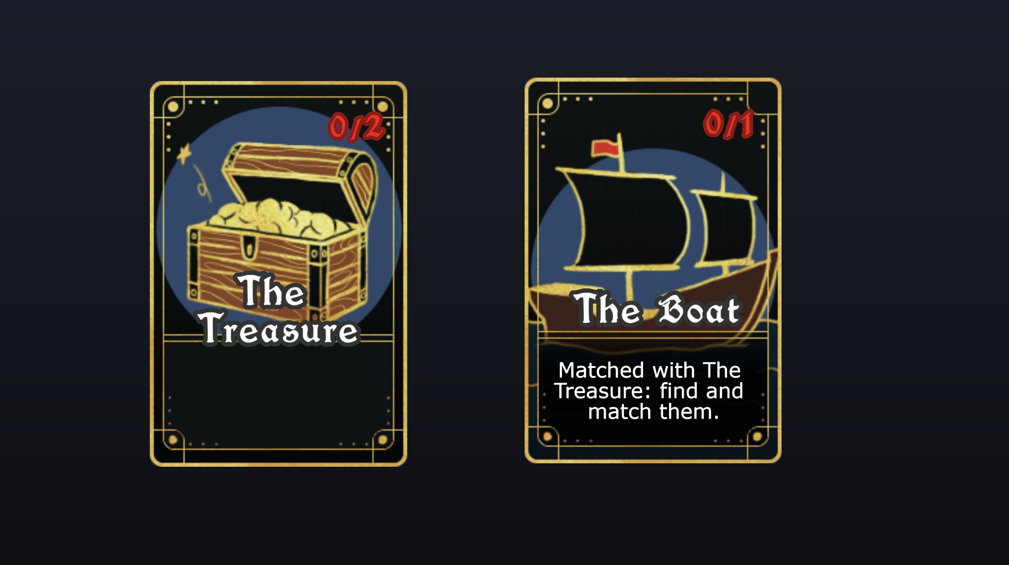 The Treasure and The Boat cards.