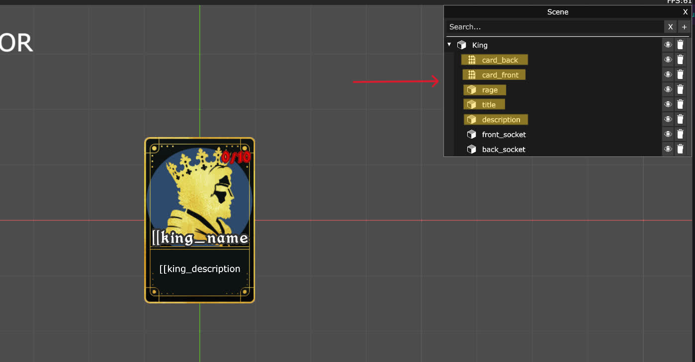 Editor view of a card in the game.