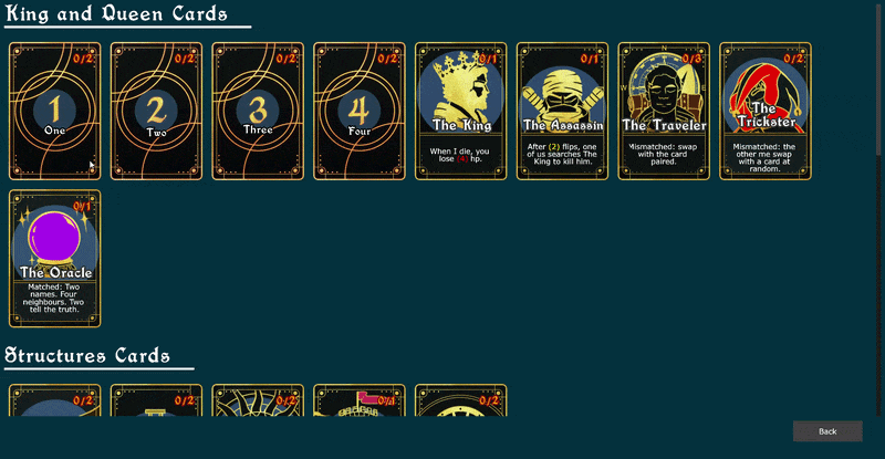 Collection menu showing locked and unlocked cards.