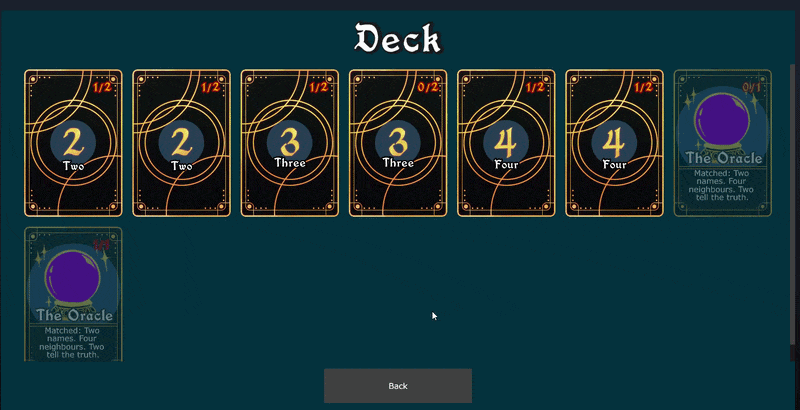Animated deck view showing hover effects and shadows.